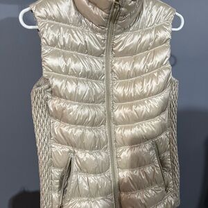 Calvin Klein Performance Taupe Puffy Vest With Gold Zippers
